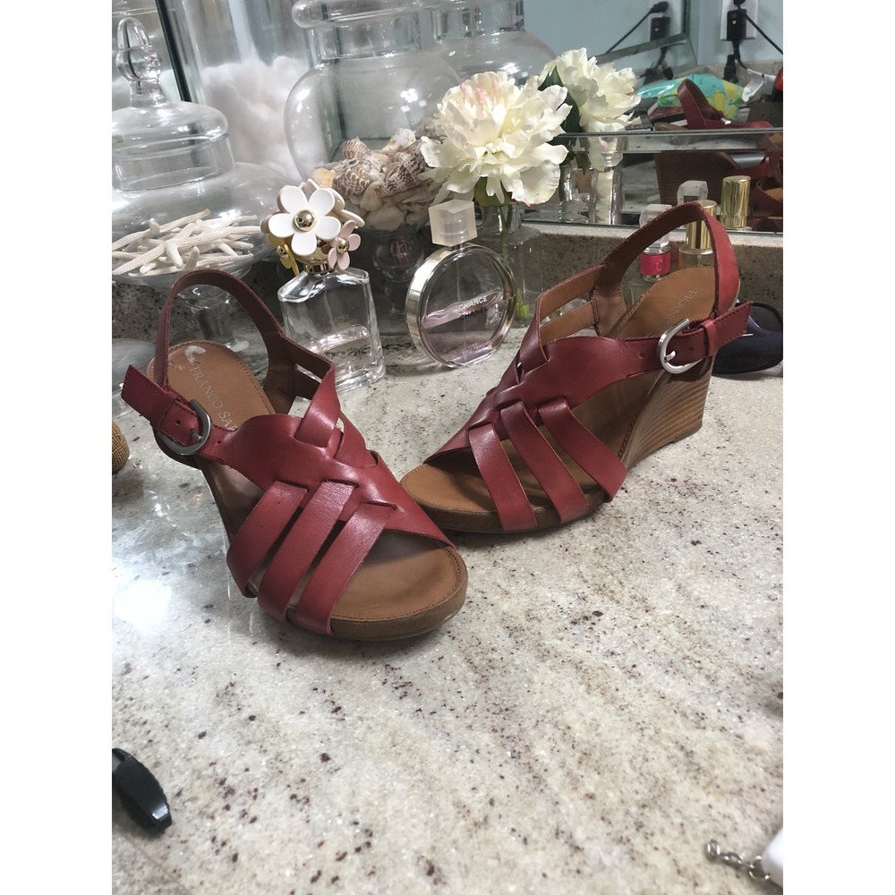 Franco Sarto Bamako Red Leather Strappy Wedge Sandal Heels Womens 9 - Picture 2 of 9